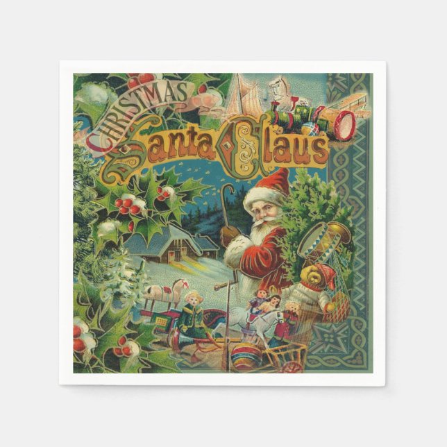 Christmas Santa Claus Antique Art Paper Napkins (Front)
