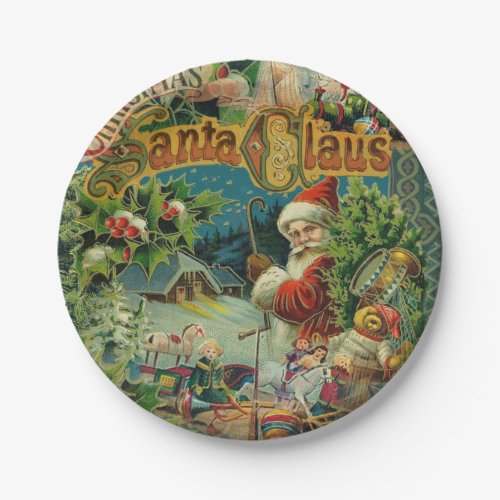 Christmas Santa Claus Antique Art Paper Plates