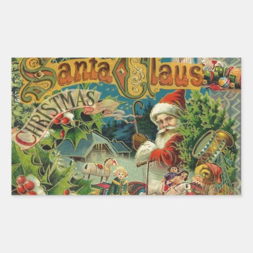 Christmas Santa Claus Antique Art Rectangular Sticker