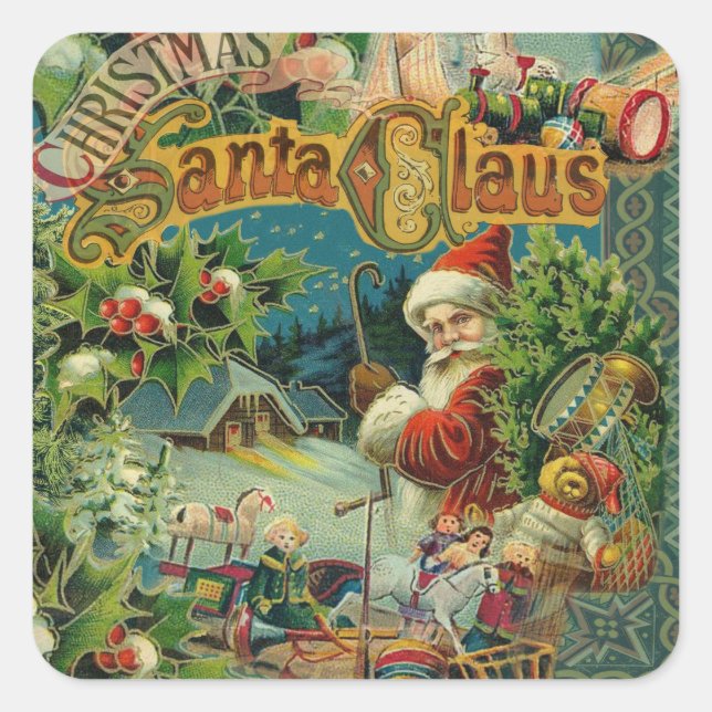 Christmas Santa Claus Antique Art Square Sticker (Front)