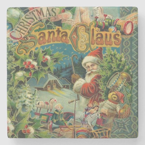 Christmas Santa Claus Antique Art Stone Coaster