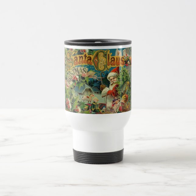 Christmas Santa Claus Antique Art Travel Mug (Center)