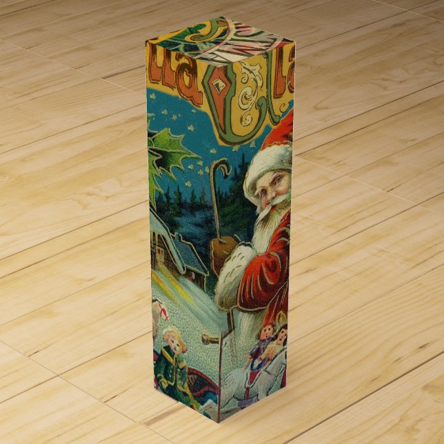Christmas Santa Claus Antique Art Wine Box (Front)