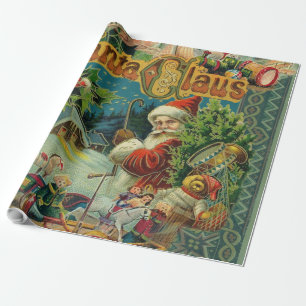 Christmas Santa Claus Antique Art Wrapping Paper