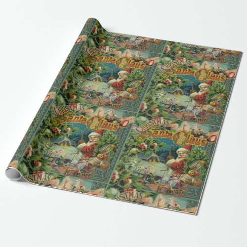 Christmas Santa Claus Antique Art Wrapping Paper