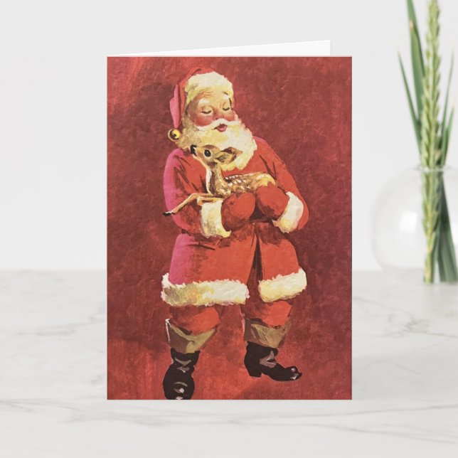 Christmas Santa Claus Baby Reindeer Personalize  Holiday Card (Front)