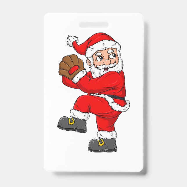 Christmas Santa Claus Baseball Catcher Boys Girls  Badge (Front)