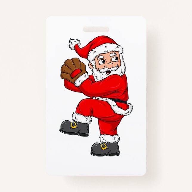 Christmas Santa Claus Baseball Catcher Boys Girls  Badge (Front)