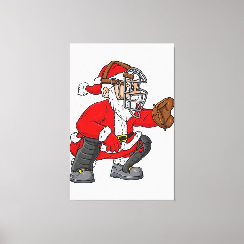 Christmas Santa Claus Baseball Catcher Boys Girls  Canvas Print