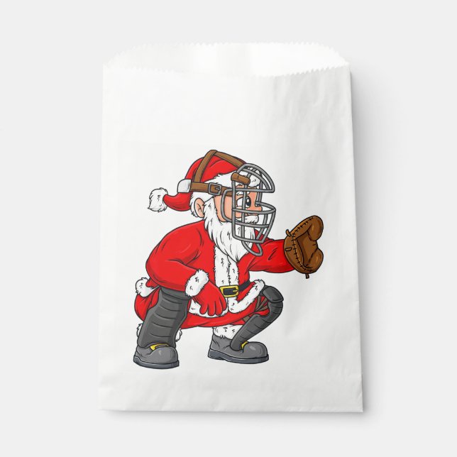 Christmas Santa Claus Baseball Catcher Boys Girls  Favor Bag (Front)