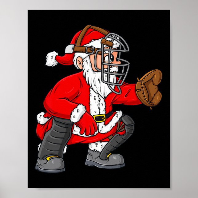 Christmas Santa Claus Baseball Catcher Boys Girls  Poster (Front)