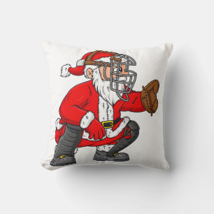 Christmas Santa Claus Baseball Catcher Boys Girls Throw Pillow