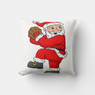Christmas Santa Claus Baseball Catcher Boys Girls Throw Pillow