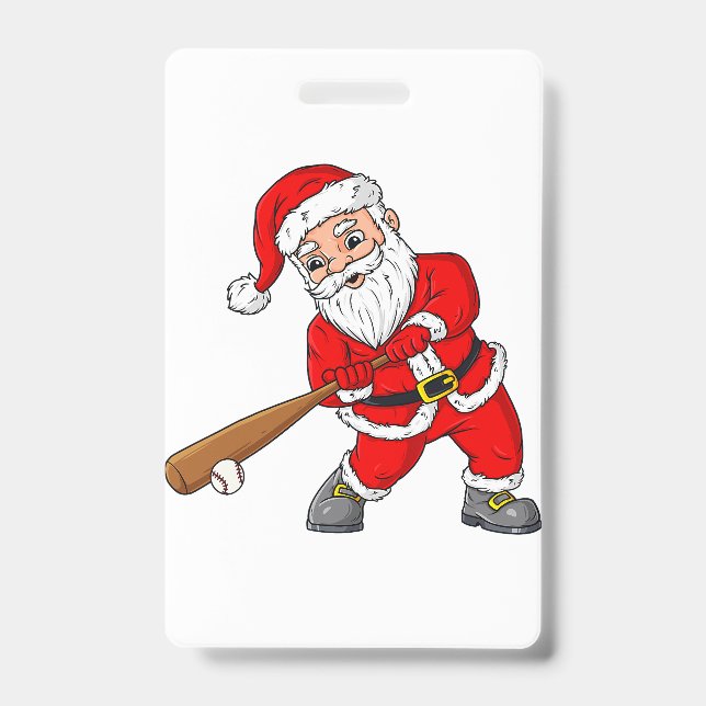 Christmas Santa Claus Baseball Pitcher Boys Kids T Badge (Front)