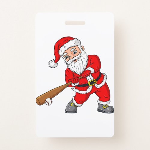Christmas Santa Claus Baseball Pitcher Boys Kids T Badge
