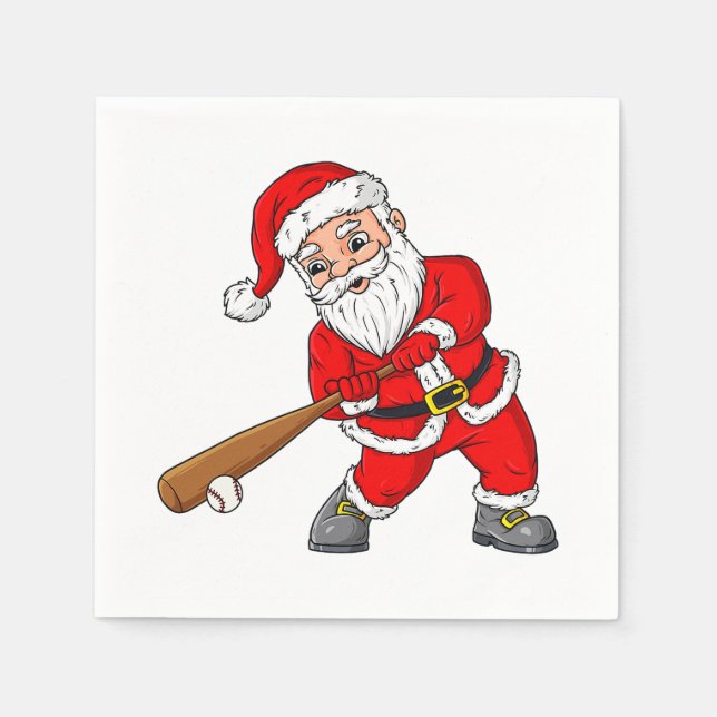 Christmas Santa Claus Baseball Pitcher Boys Kids T Napkins (Front)