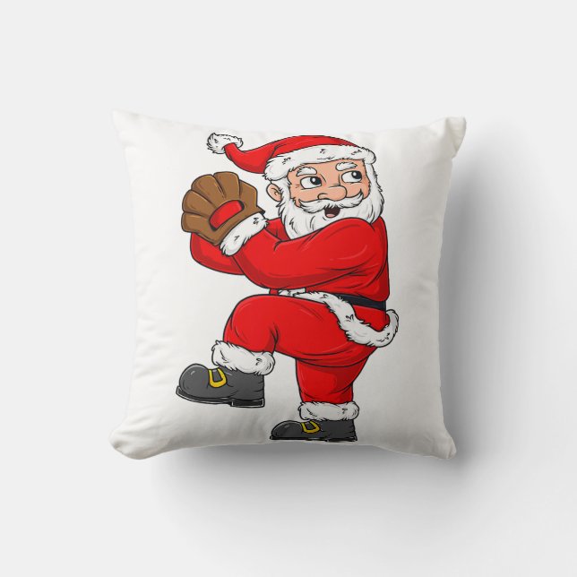 Christmas Santa Claus Baseball Pitcher Boys Kids T Throw Pillow (Front)