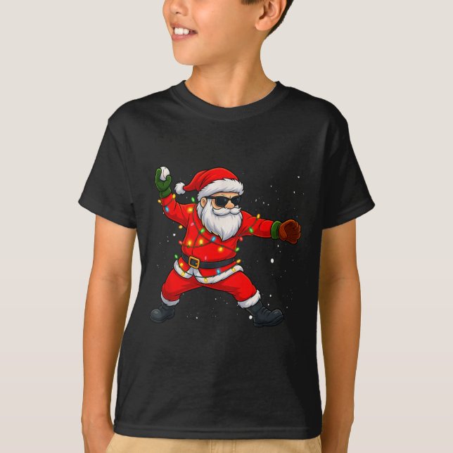 Christmas Santa Claus Baseball Tcher Boys Kids Tee (Front)