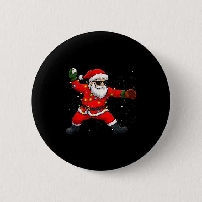 Christmas Santa Claus Baseball Tcher Boys Kids Tee Button (Front)