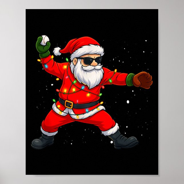 Christmas Santa Claus Baseball Tcher Boys Kids Tee Poster (Front)