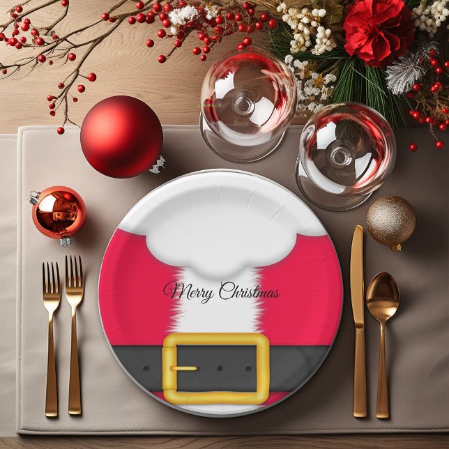 Christmas Santa Claus Beard, Red Santa Suit Paper Plates (Creator Uploaded)