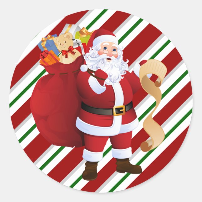 Christmas Santa Claus Checking His List Envelope Classic Round Sticker (Front)