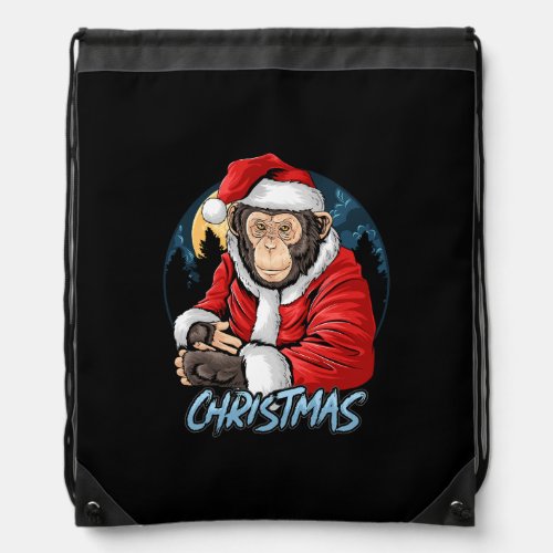 christmas_santa_claus_cute_chimpanzee_monkey drawstring bag