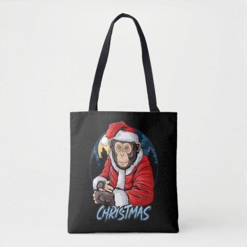 christmas_santa_claus_cute_chimpanzee_monkey tote bag