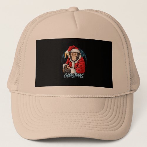 christmas_santa_claus_cute_chimpanzee_monkey trucker hat