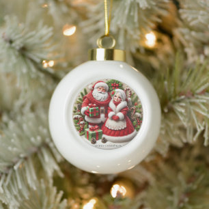  Christmas Santa Claus Decorated Holiday Elements Ceramic Ball Christmas Ornament