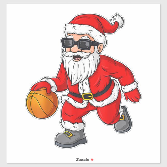 Christmas Santa Claus Dribbling A Basketball Boys  Sticker (Sheet)
