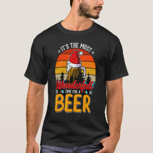Christmas Santa Claus Drinking Beer Wonderful Time T-Shirt