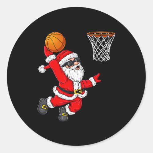 christmas santa claus dunking a basketball boys ki classic round sticker