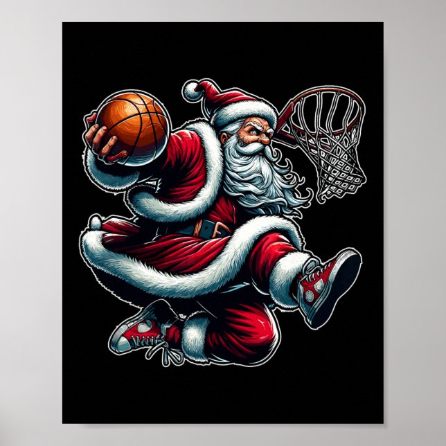 Christmas Santa Claus Dunking A Basketball Boys Ki Poster (Front)