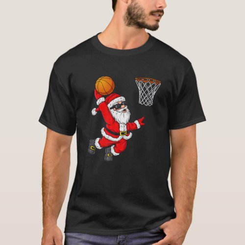 Christmas Santa Claus Dunking A Basketball Boys Ki T_Shirt