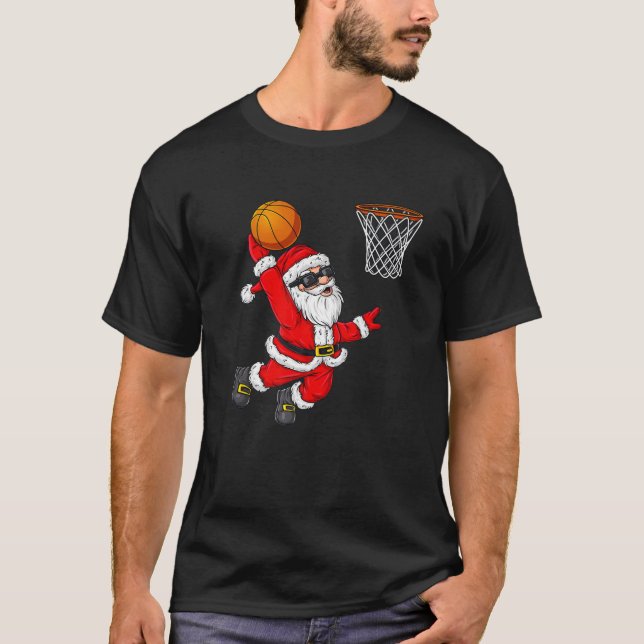 Christmas Santa Claus Dunking A Basketball Boys Ki T-Shirt (Front)