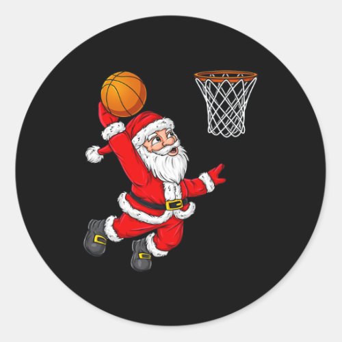 Christmas Santa Claus Dunking A Basketball Fun Xma Classic Round Sticker