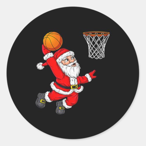 Christmas Santa Claus Dunking A Basketball Fun Xma Classic Round Sticker