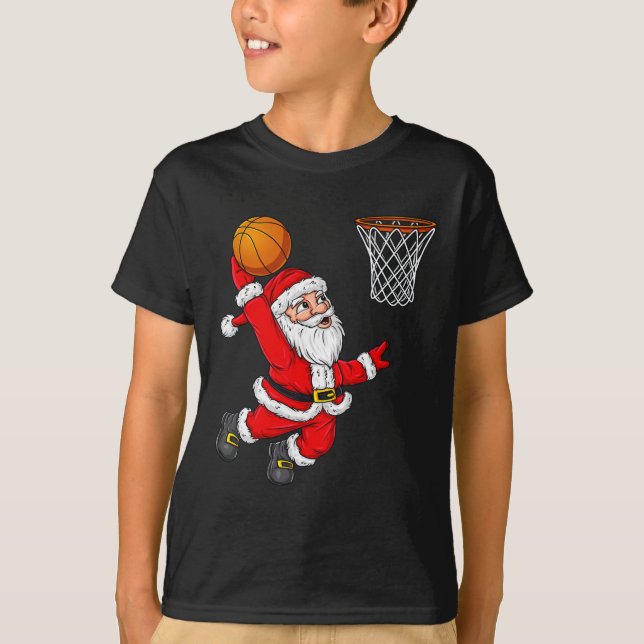 Christmas Santa Claus Dunking A Basketball Fun Xma T-Shirt (Front)