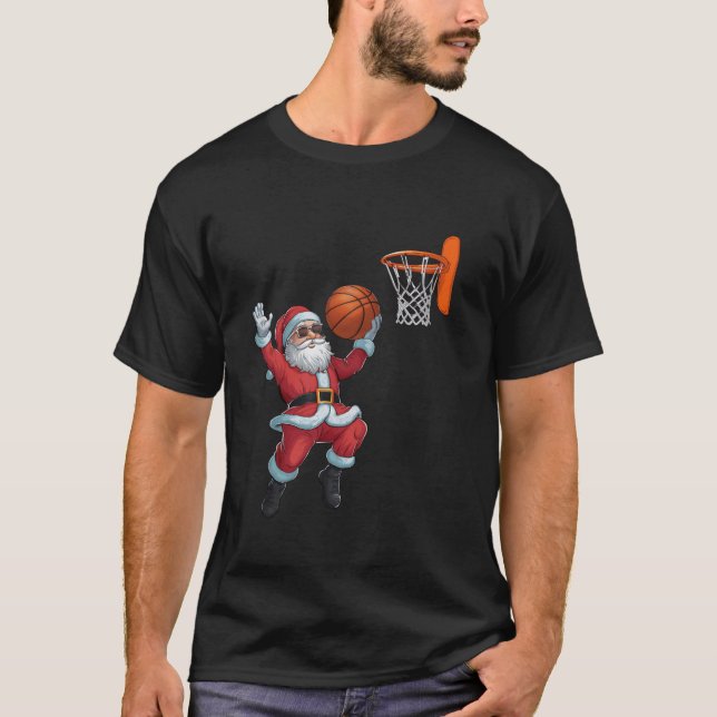 Christmas Santa Claus Dunking A Basketball Kids Bo T-Shirt (Front)