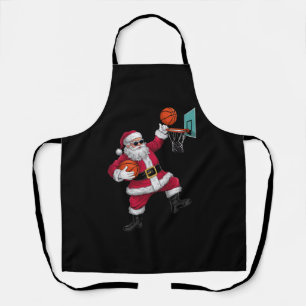 Christmas Santa Claus Dunking A Basketball Xmas Apron