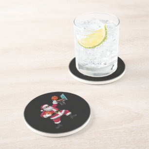 Christmas Santa Claus Dunking A Basketball Xmas Coaster