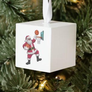 Christmas Santa Claus Dunking A Basketball Xmas Cube Ornament