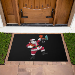 Christmas Santa Claus Dunking A Basketball Xmas Doormat