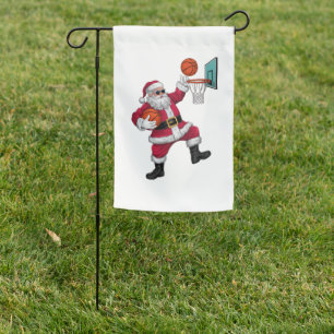 Christmas Santa Claus Dunking A Basketball Xmas Garden Flag