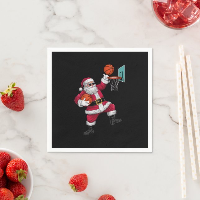 Christmas Santa Claus Dunking A Basketball Xmas Napkins (Insitu)