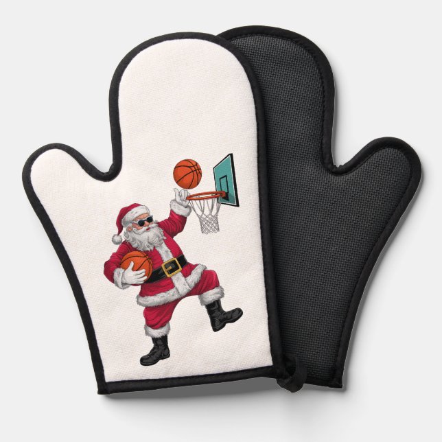 Christmas Santa Claus Dunking A Basketball Xmas Oven Mitt (Front/Back)