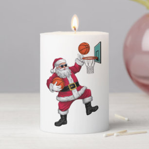 Christmas Santa Claus Dunking A Basketball Xmas Pillar Candle