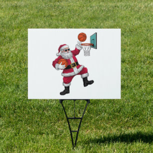 Christmas Santa Claus Dunking A Basketball Xmas Sign
