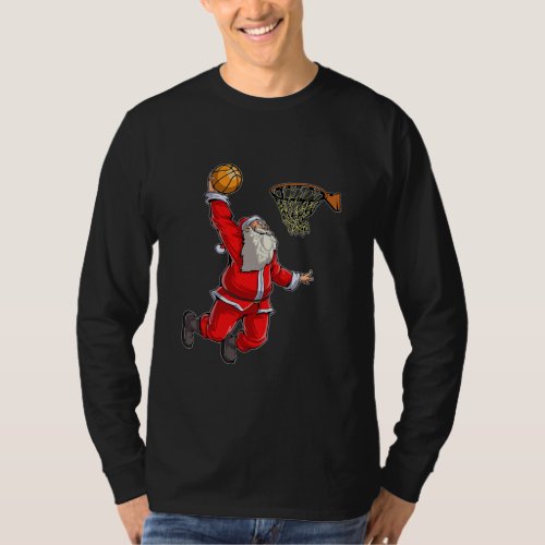 Christmas Santa Claus Dunking A Basketball Xmas T_Shirt
